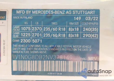 2022 Mercedes-Benz Glc 300 Suv from USA, damaged, VIN W1N0G8DB2NV378149